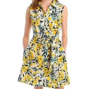 Karl Langerfeld Floral Sleeveless Button Down Tie Belt & Pockets Dress sz 10